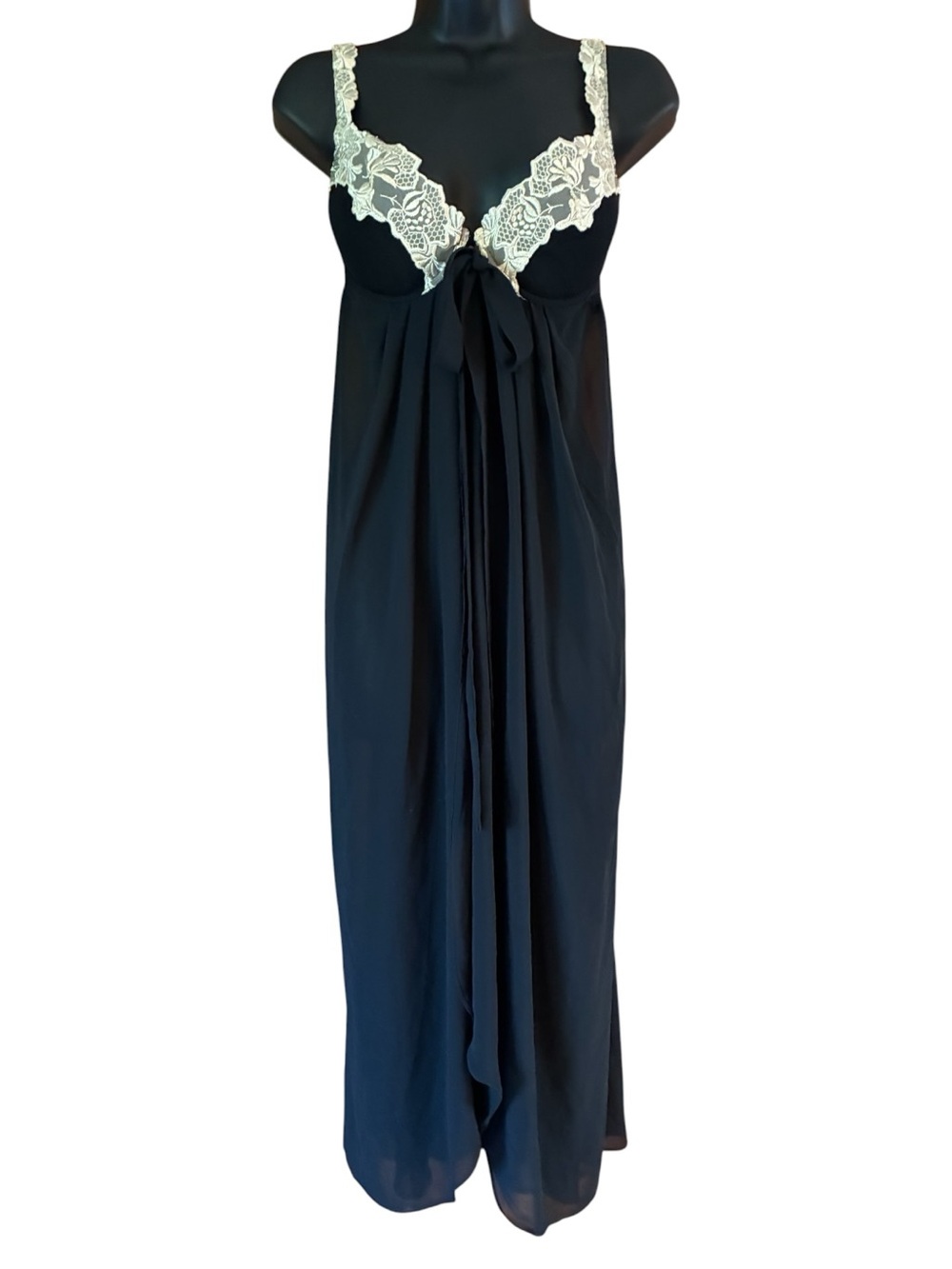 Vintage Victoria's Secret Black Gold Lace Maxi Slip Dress Nightgown Flyaway M